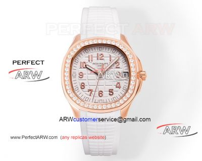 Replica Patek Philippe Grenade Aquanaut Luce5268 Series White Dial Rose Gold Diamond Case Watch 